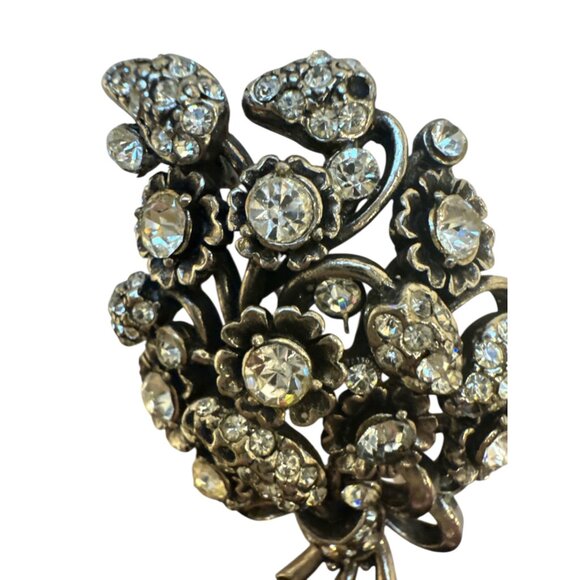 Vintage Hollycraft Rhinestone Floral Bouquet Brooch Pin Silver Tone Circa 1953 - Picture 6 of 6